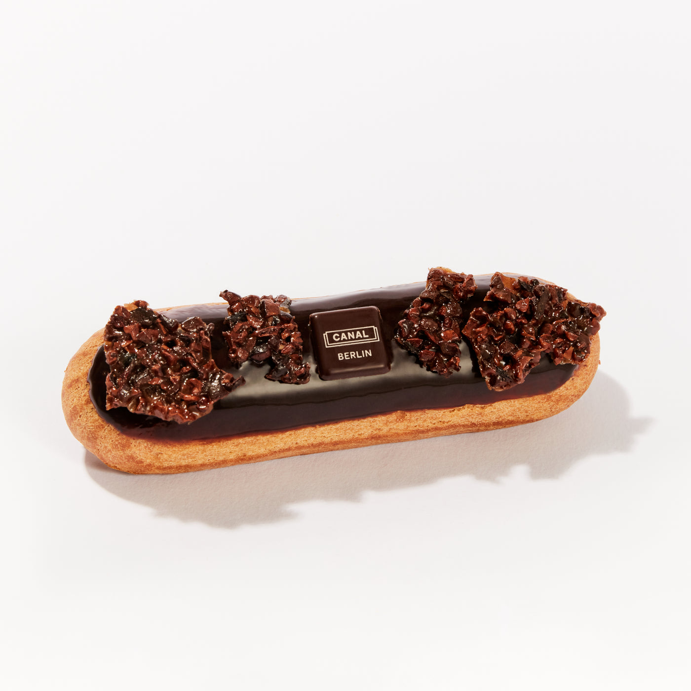Chocolate cacao nibs éclair